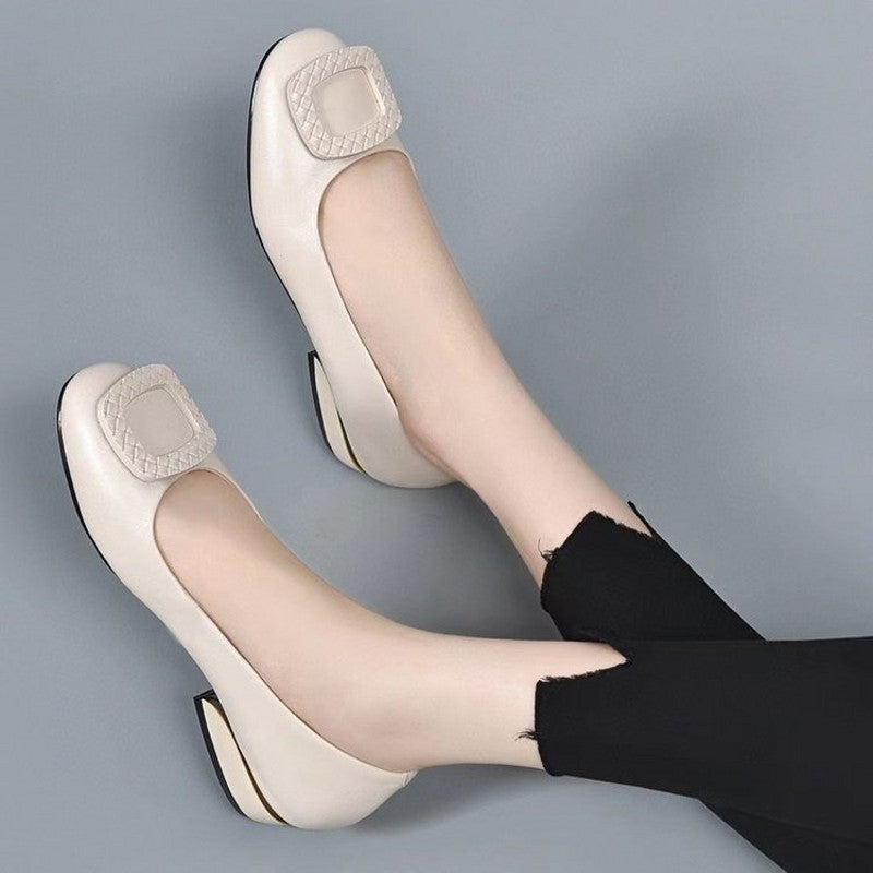 2023 soft surface comfortable thick heel round toe shoes